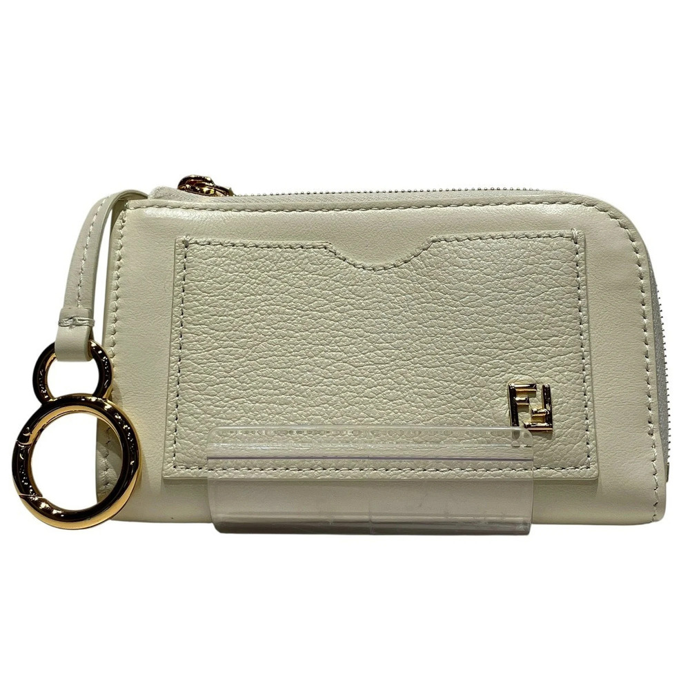 Fendi FF Business Card Holder/Card Case Pouch Wallet/Coin Calf Leather 8M0585...